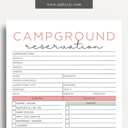 Campground Reservation Sheet Printable Template – Digital Download for Organizing and Managing Campground Reservations