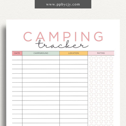 Campground Tracker Printable Template – Digital Download for Tracking and Recording Campground Visits and Details