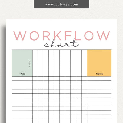 Workflow Chart Printable Template – Digital download for creating and managing process flow diagrams, task management, and project workflows