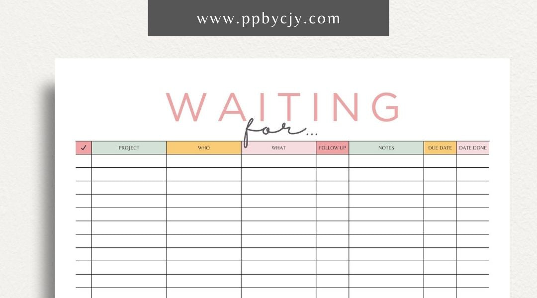 Waiting For Project Tracker Printable Template – Digital download for managing project tasks, deadlines, and progress.