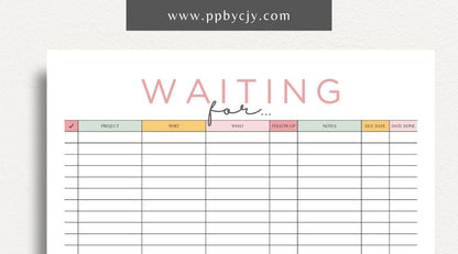 Waiting For Project Tracker Printable Template – Digital download for managing project tasks, deadlines, and progress.