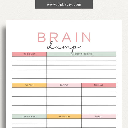 Brain Dump Printable Template – Digital download for decluttering the mind and organizing thoughts and ideas.