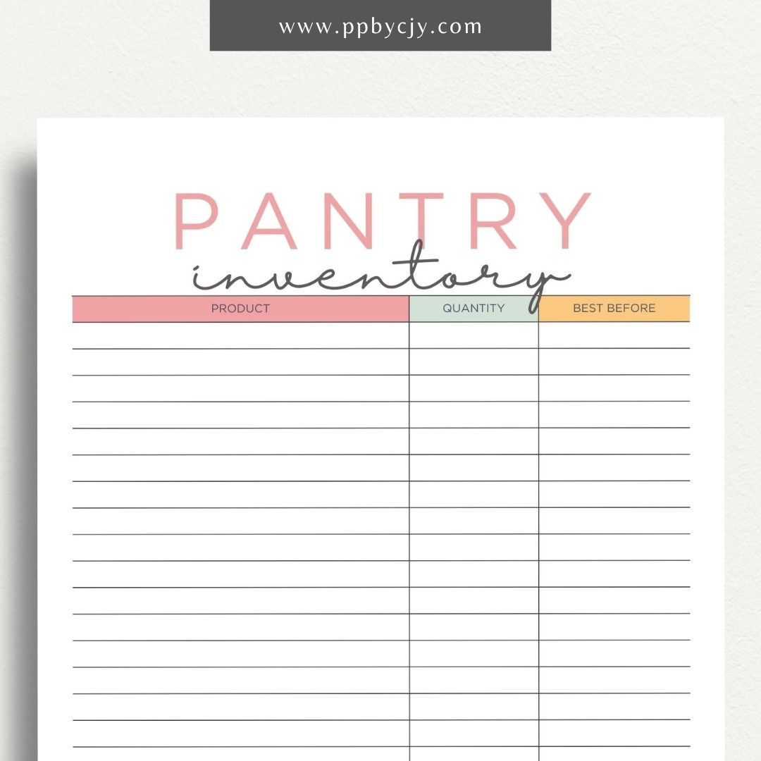 Pantry Inventory Printable Template – Digital download for organizing and managing the contents of your pantry.