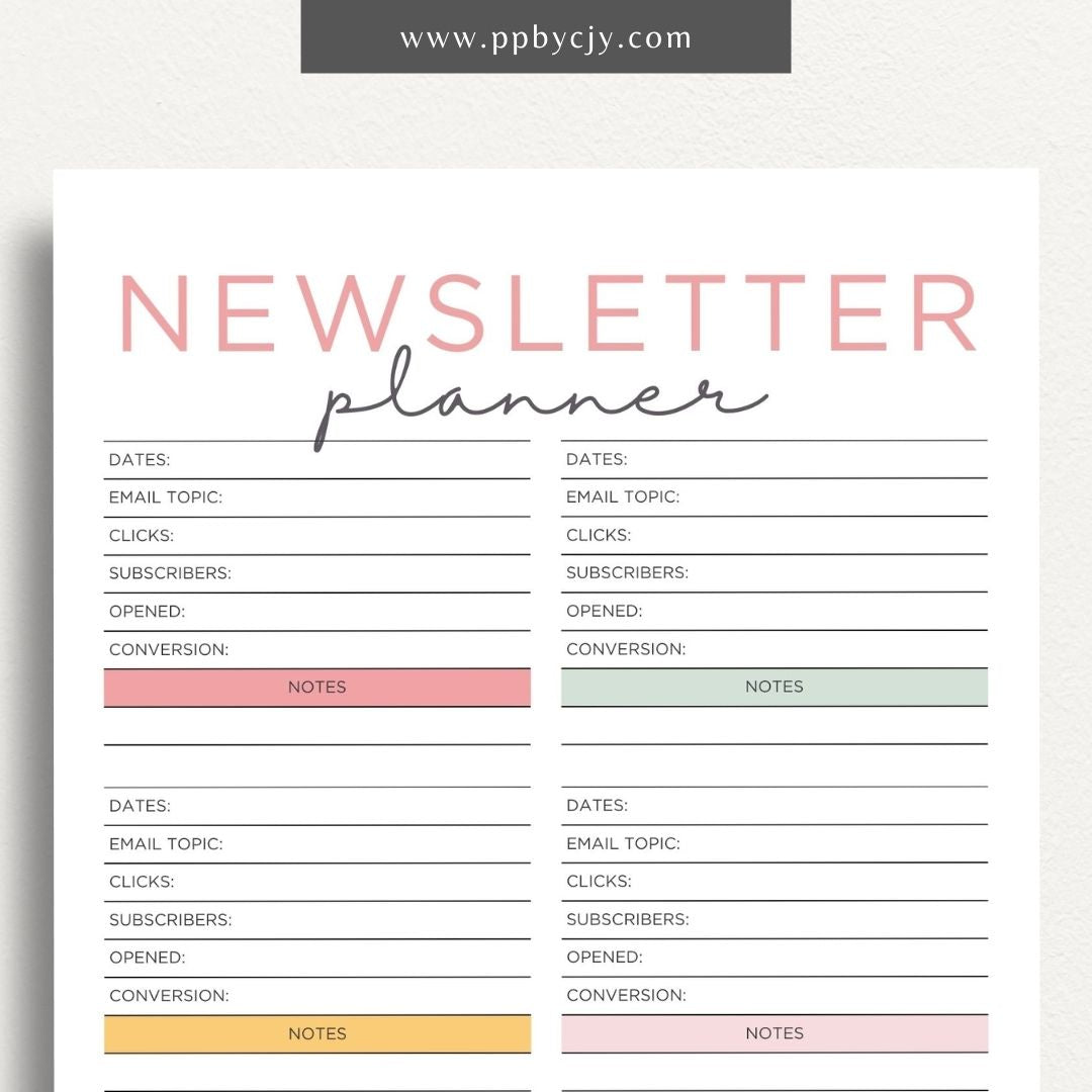 Newsletter Planner Printable Template – Digital download for organizing email campaigns, content scheduling, and newsletter planning