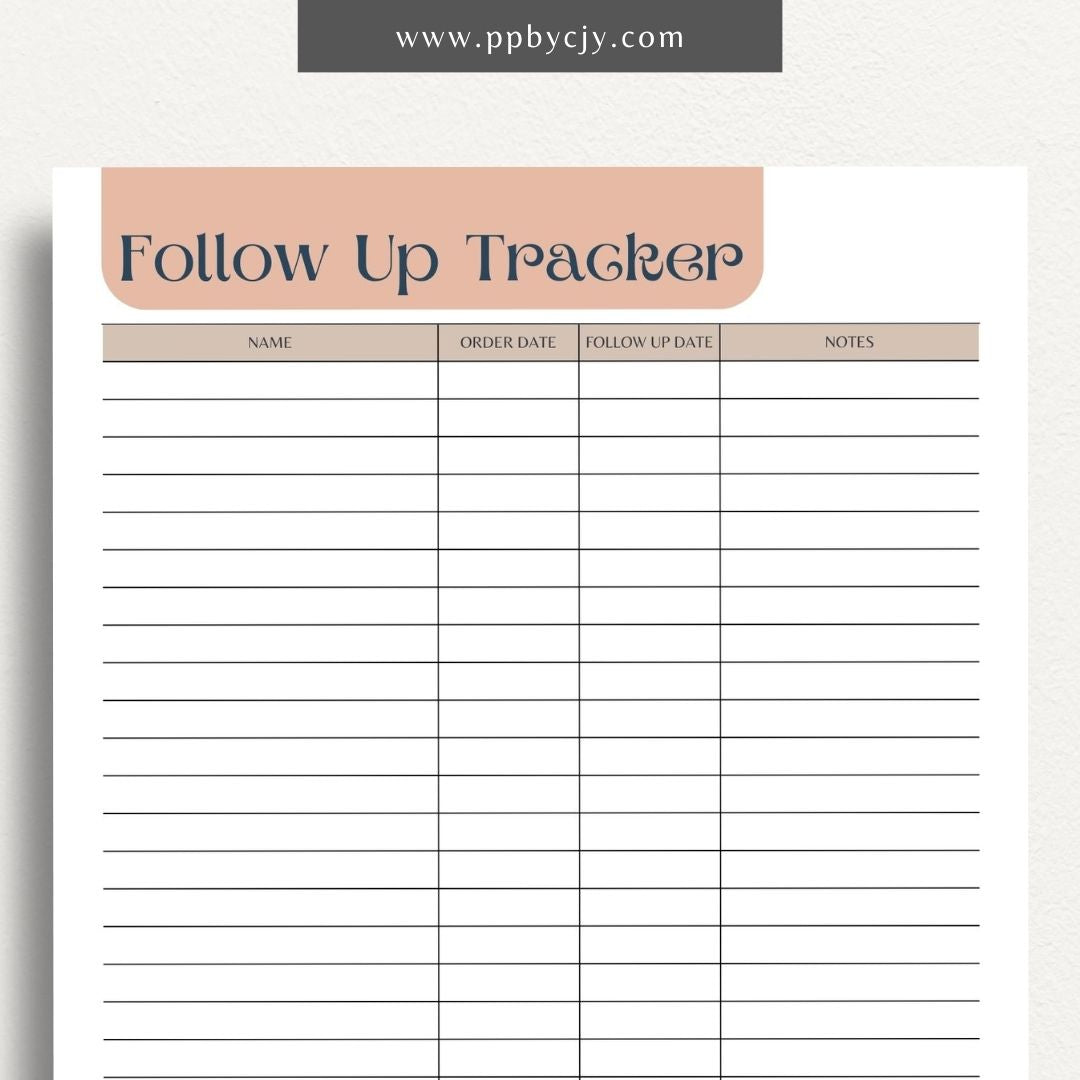 Follow-Up Tracker Printable Template – Digital download for managing and monitoring follow-up tasks and deadlines.