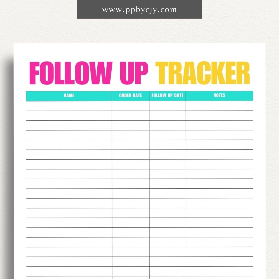 Follow-Up Tracker Printable Template – Digital download for managing and monitoring follow-up tasks and deadlines.