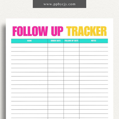 Follow-Up Tracker Printable Template – Digital download for managing and monitoring follow-up tasks and deadlines.