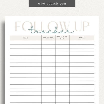 Follow-Up Tracker Printable Template – Digital download for managing and monitoring follow-up tasks and deadlines.