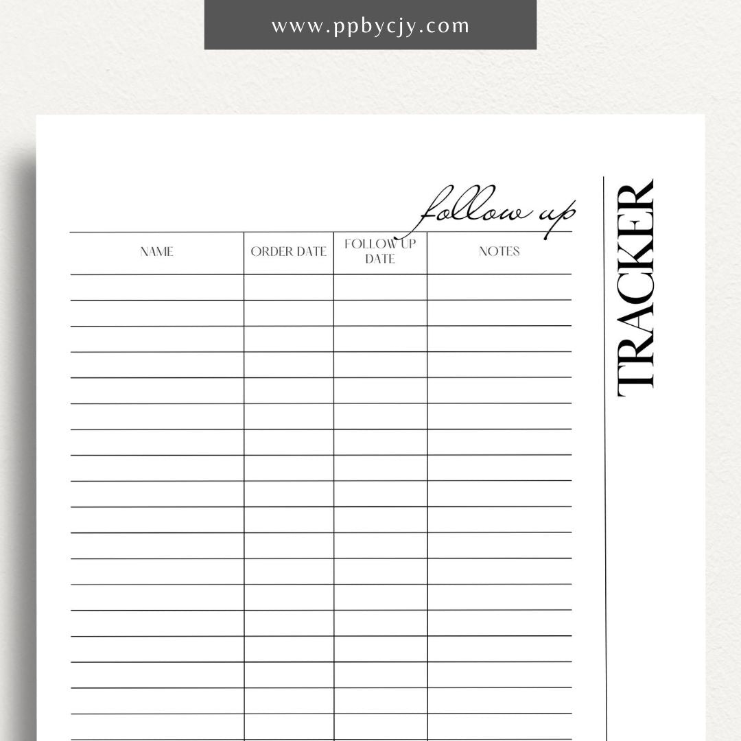 Follow-Up Tracker Printable Template – Digital download for managing and monitoring follow-up tasks and deadlines.