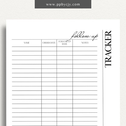 Follow-Up Tracker Printable Template – Digital download for managing and monitoring follow-up tasks and deadlines.