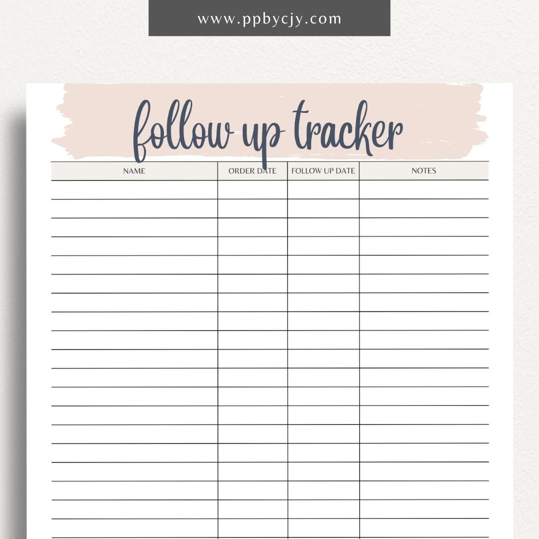 Follow-Up Tracker Printable Template – Digital download for managing and monitoring follow-up tasks and deadlines.