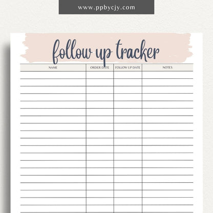 Follow-Up Tracker Printable Template – Digital download for managing and monitoring follow-up tasks and deadlines.