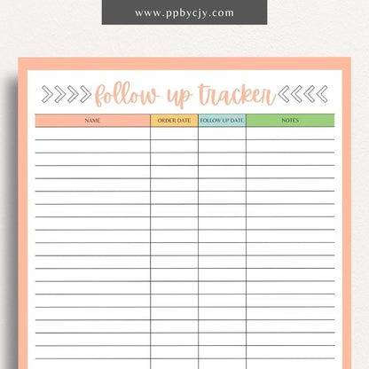 Follow-Up Tracker Printable Template – Digital download for managing and monitoring follow-up tasks and deadlines.