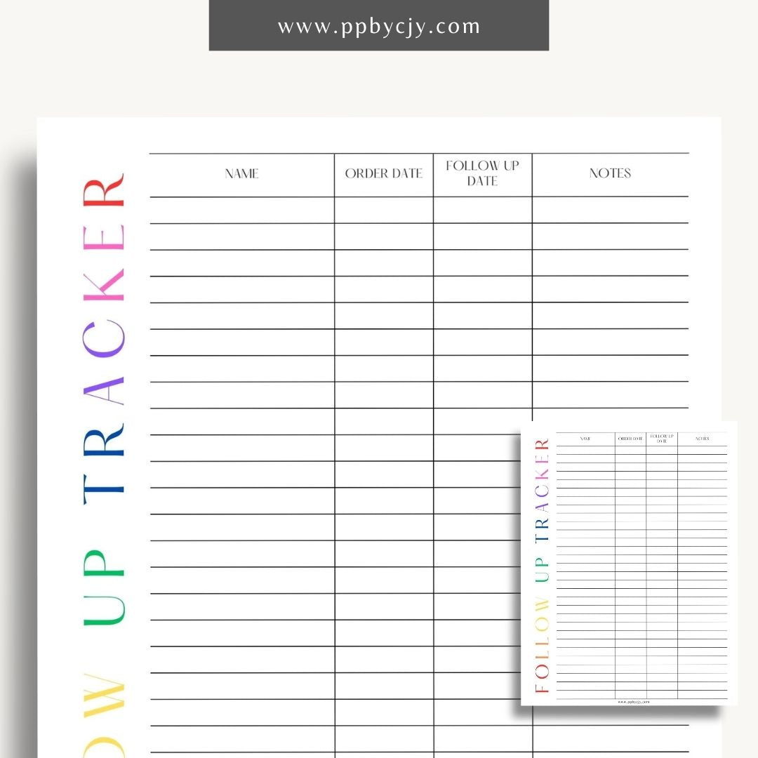 Follow-Up Tracker Printable Template – Digital download for managing and monitoring follow-up tasks and deadlines.