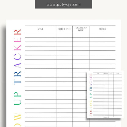 Follow-Up Tracker Printable Template – Digital download for managing and monitoring follow-up tasks and deadlines.