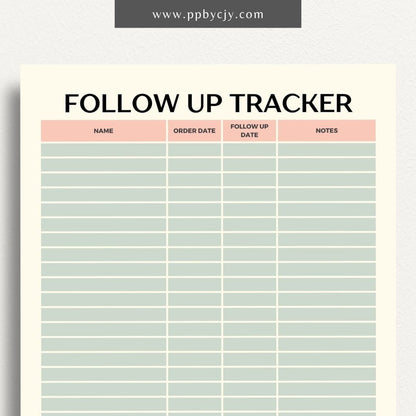 Follow-Up Tracker Printable Template – Digital download for managing and monitoring follow-up tasks and deadlines.