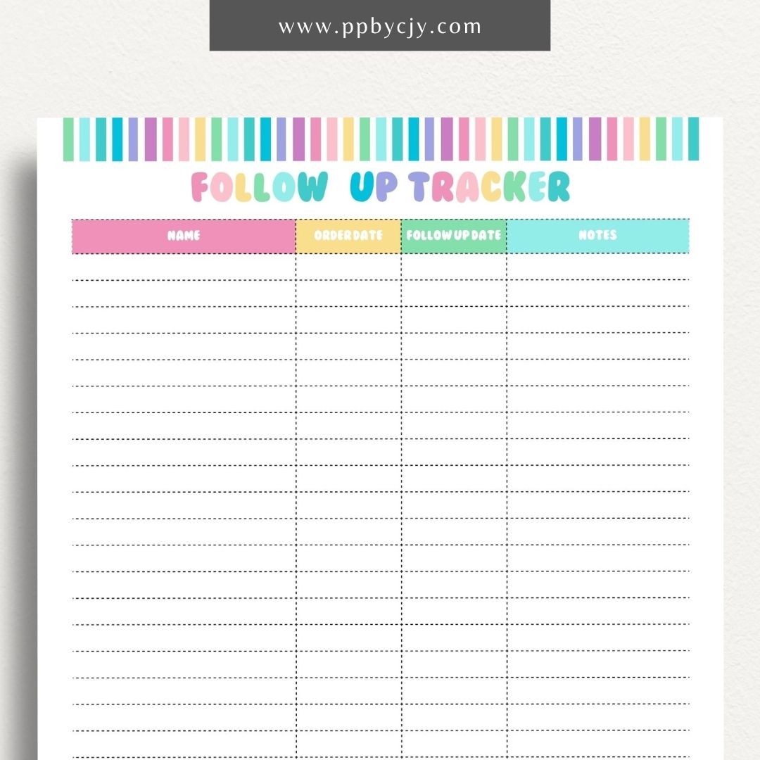 Follow-Up Tracker Printable Template – Digital download for managing and monitoring follow-up tasks and deadlines.