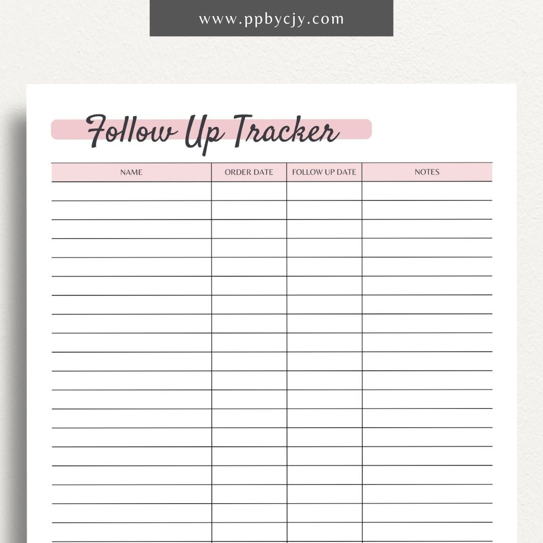 Follow Up Tracker Sheet Printable PDF Template