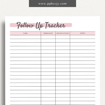 Follow Up Tracker Sheet Printable PDF Template