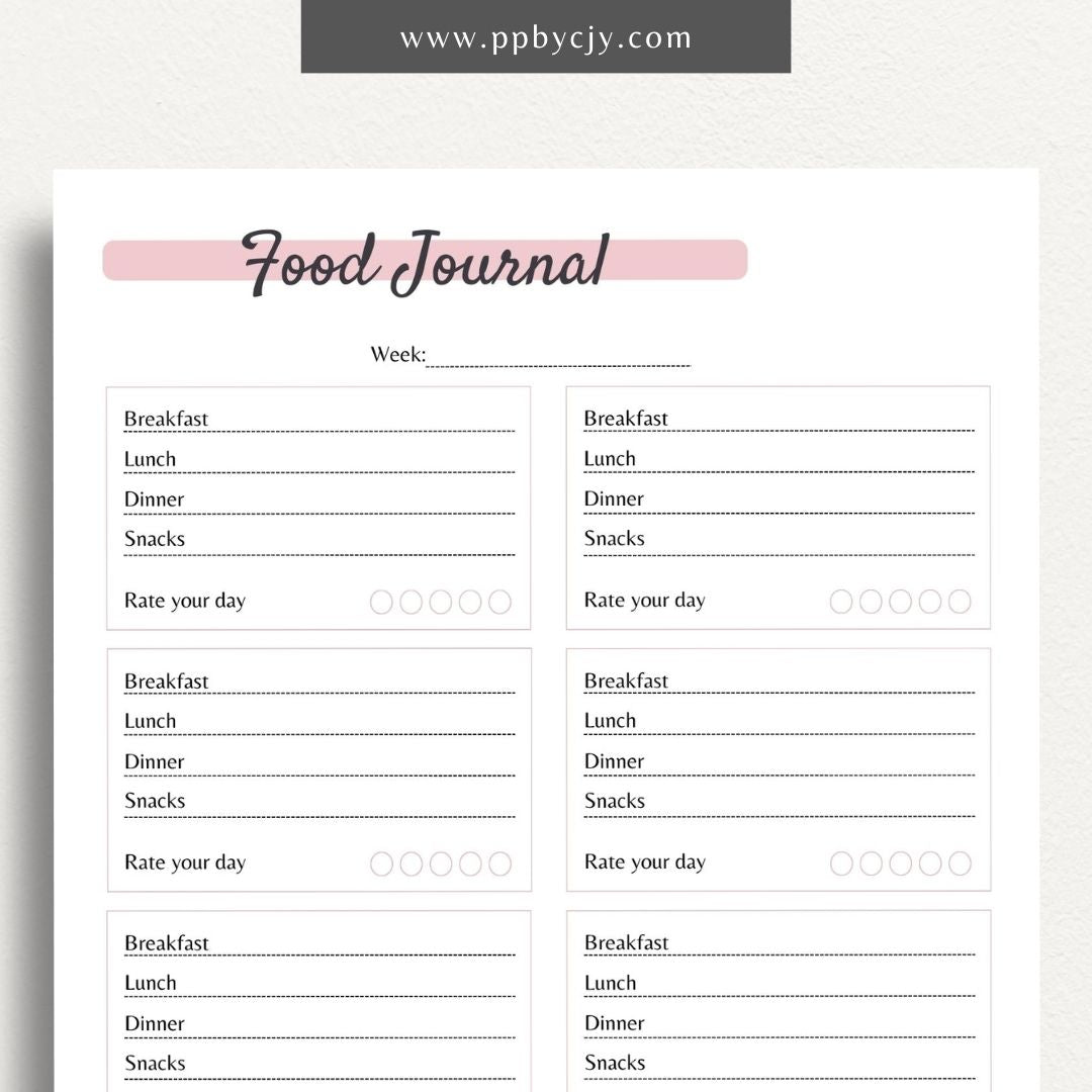 Food Journal Printable PDF Template