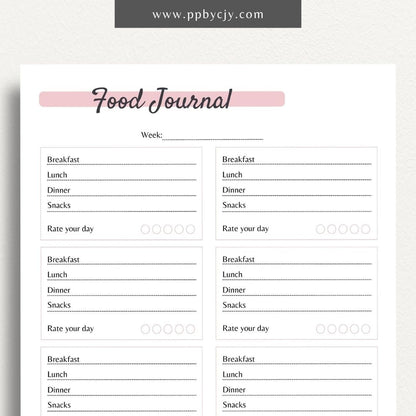 Food Journal Printable PDF Template