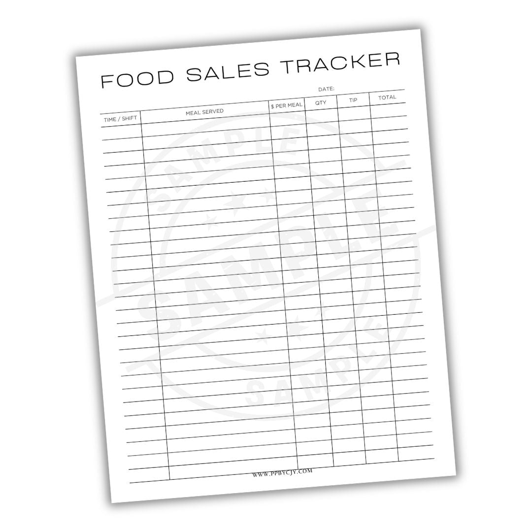 Food sales tracker sheet on a white background
