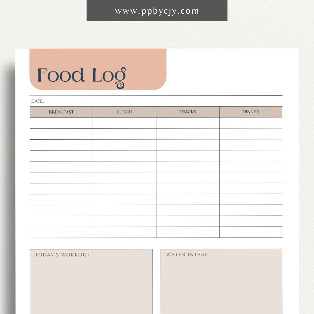 printable template page with columns and rows related to food journaling