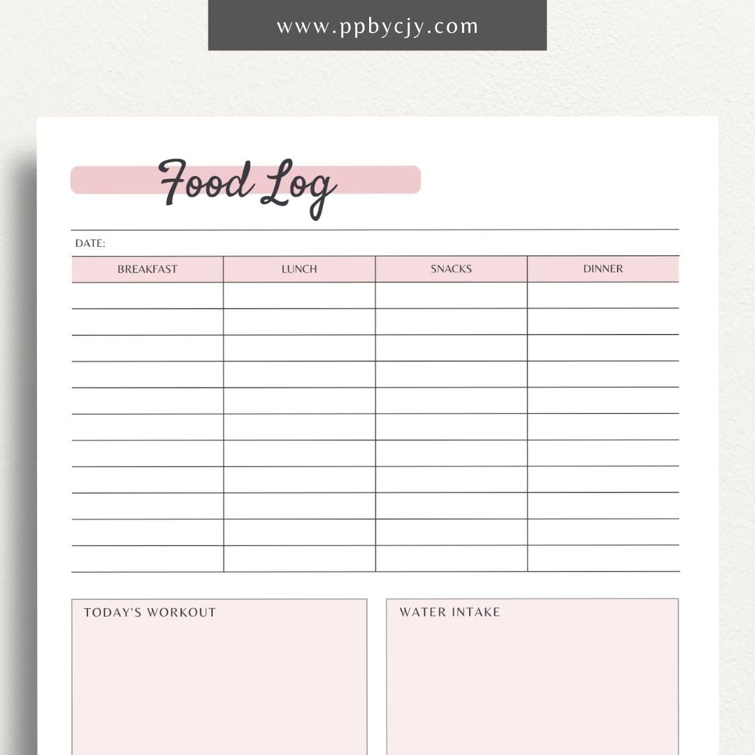 Food Log Printable PDF Template
