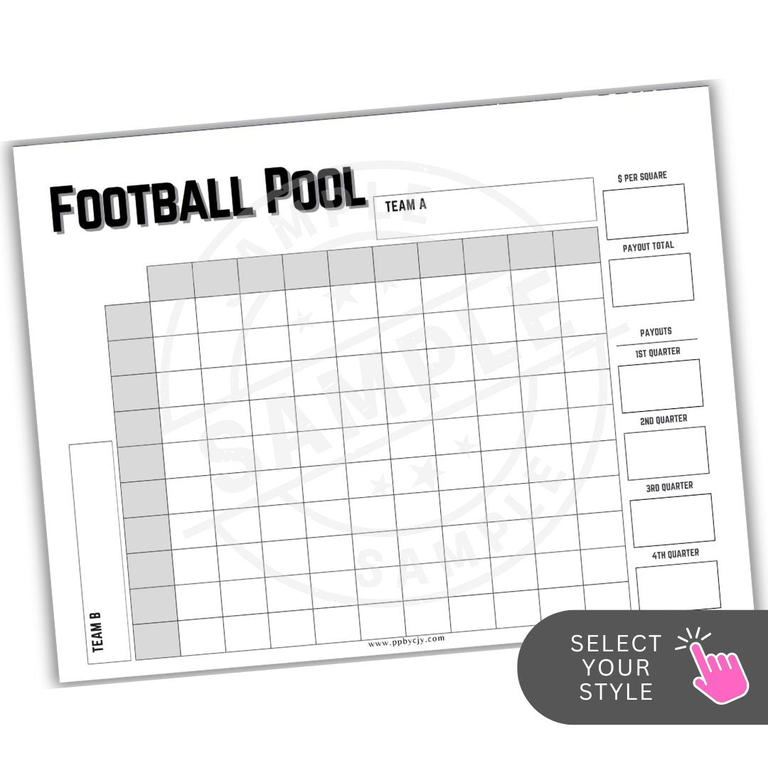 Football pool sheet with grid for selecting teams on a white background