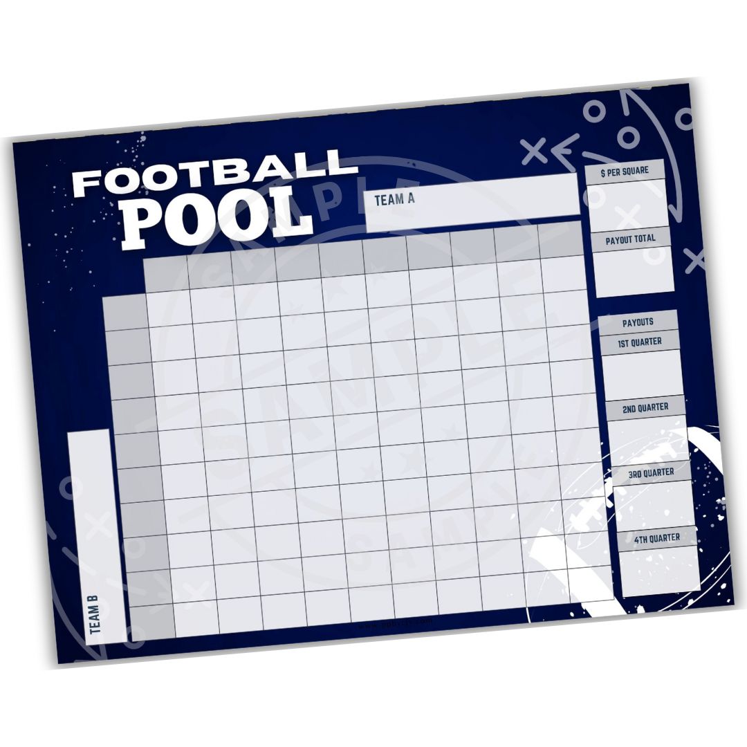 Football pool sheet with grid for scoring game results on a white background