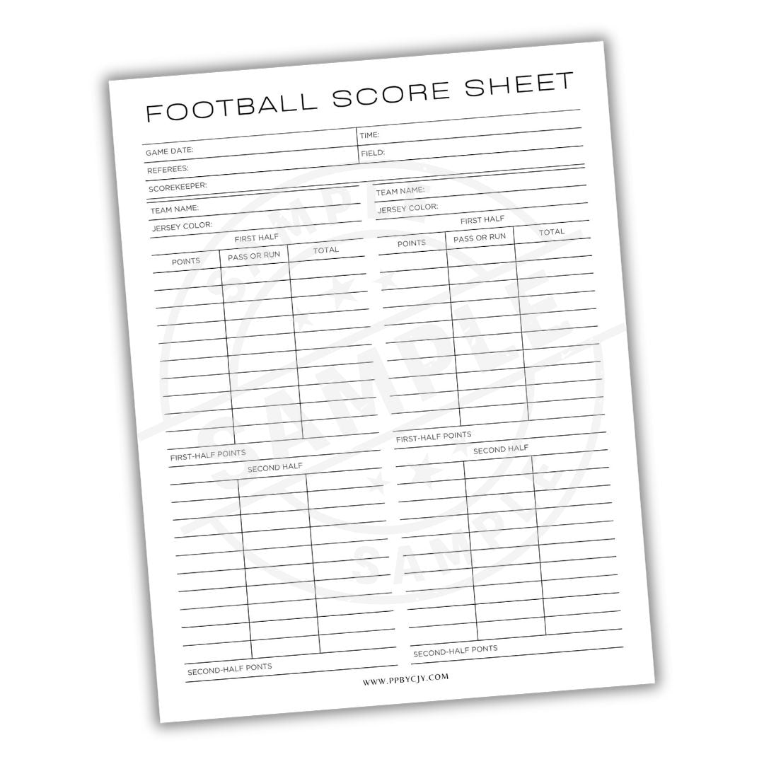 Football score sheet on a white background