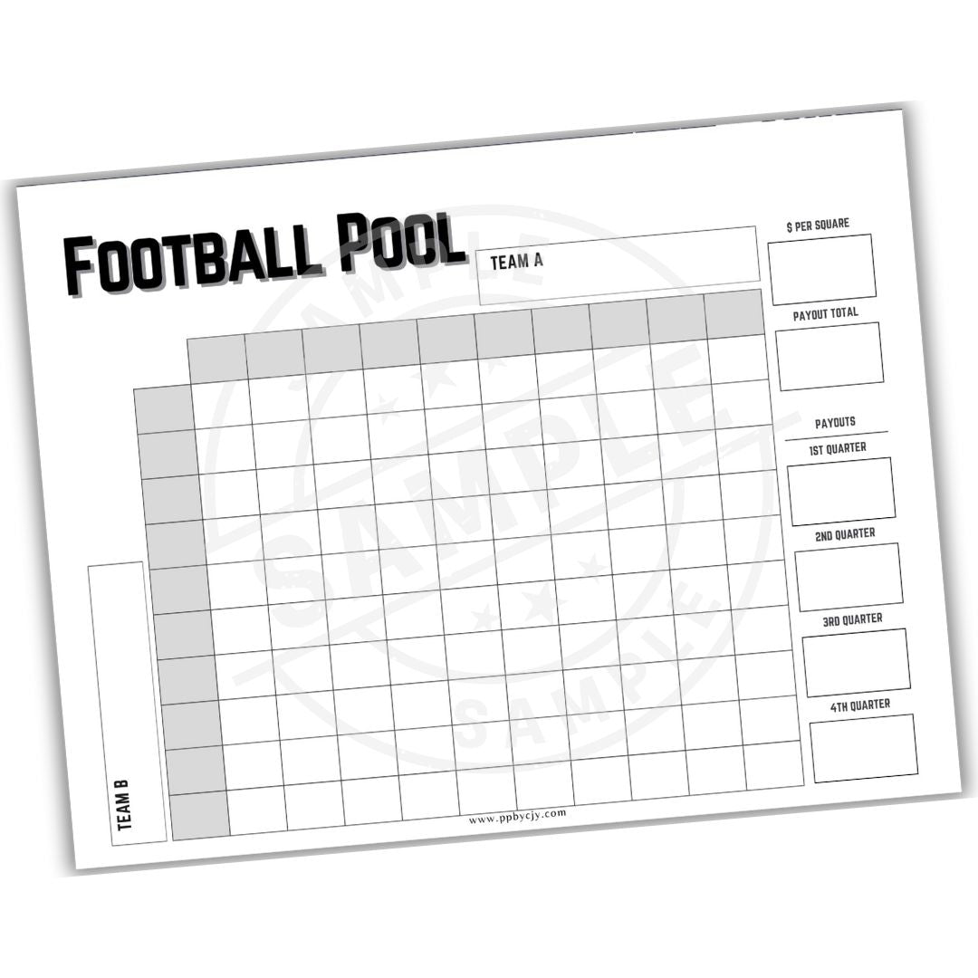 Football pool sheet with grid for scoring team points on a white background