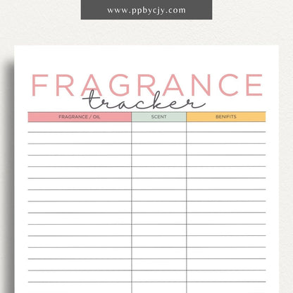 printable template page with columns and rows related to fragrance scents