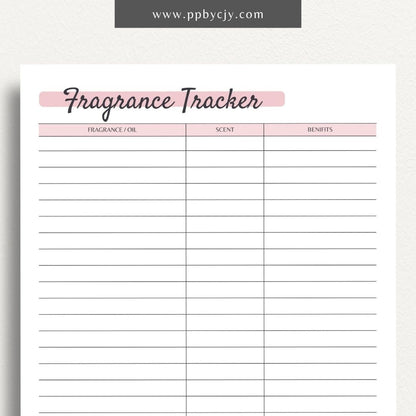 printable template page with columns and rows related to fragrance scents