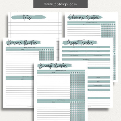 printable template page with columns and rows related to beauty routine tracking