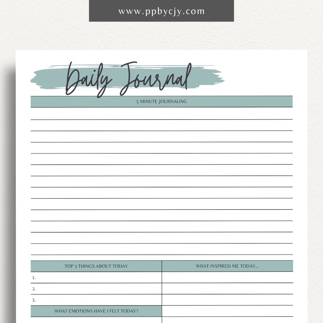 Daily Journal Page Printable Template – Digital download for daily reflection, planning, and journaling, including to-do lists and mood tracking.