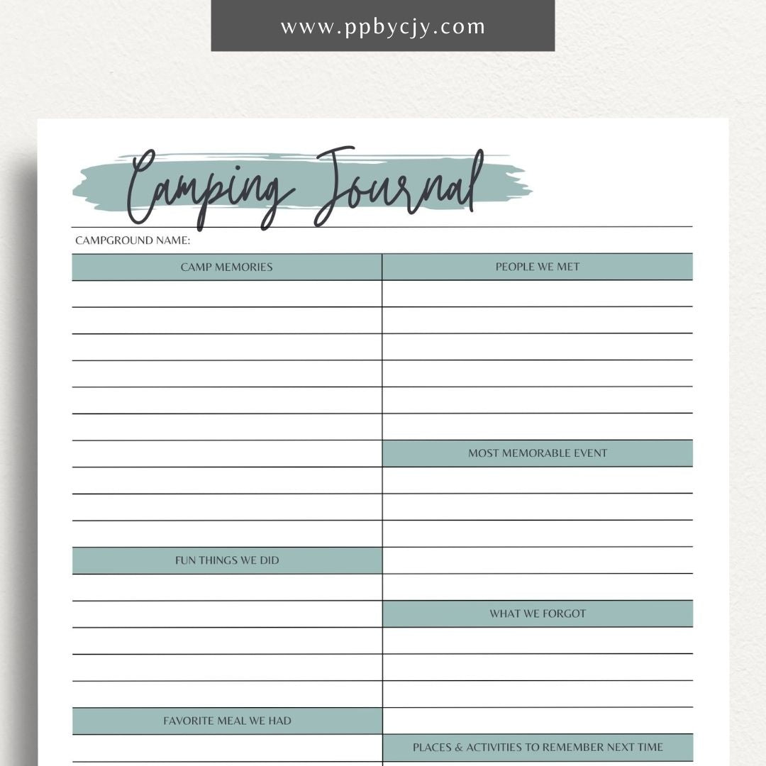 Camping Journal Printable Template – Digital Download for Recording and Reflecting on Camping Experiences and Adventures