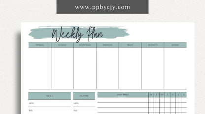 Weekly Planner Printable Template – Digital download for managing weekly schedules, tasks, and goals.