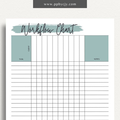 Workflow Chart Printable Template – Digital download for creating and managing process flow diagrams, task management, and project workflows