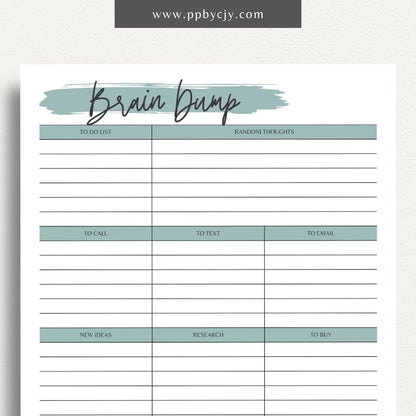 Brain Dump Printable Template – Digital download for decluttering the mind and organizing thoughts and ideas.