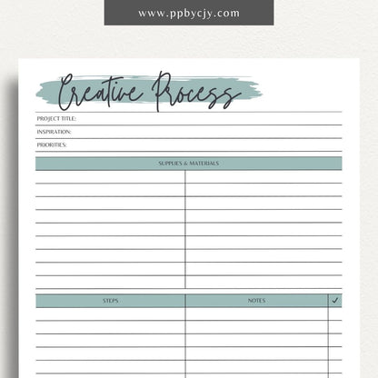 Creative Process Printable Template – Digital download for tracking ideas, planning projects, and managing creative workflows