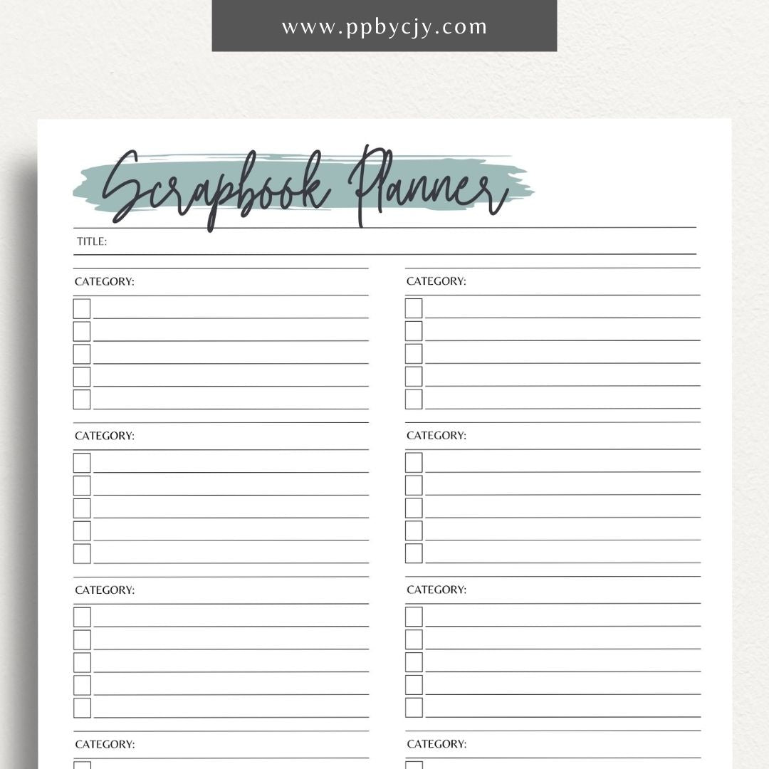 Scrapbook Planner Printable Template – Digital download for organizing and planning scrapbook projects, layouts, and materials