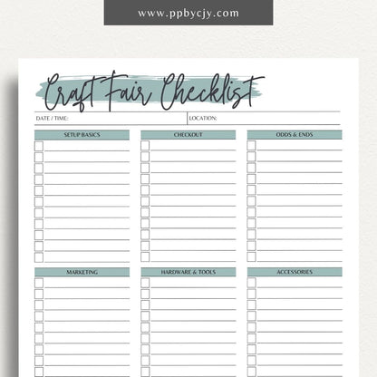 Craft Fair Checklist Printable Template – Digital Download for Preparing and Organizing Essentials for Craft Fair Participation