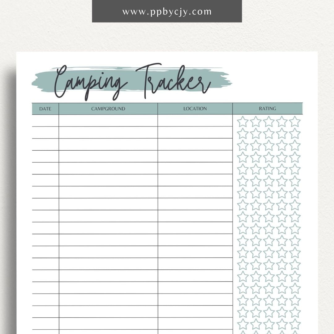 Campground Tracker Printable Template – Digital Download for Tracking and Recording Campground Visits and Details