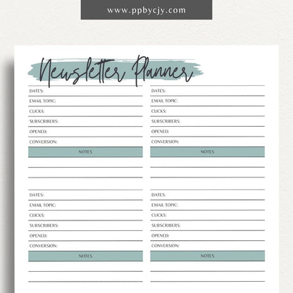 Newsletter Planner Printable Template – Digital download for organizing email campaigns, content scheduling, and newsletter planning