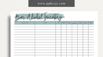 Alcohol Inventory Printable Template – Digital Download for Tracking and Managing Alcohol Stock