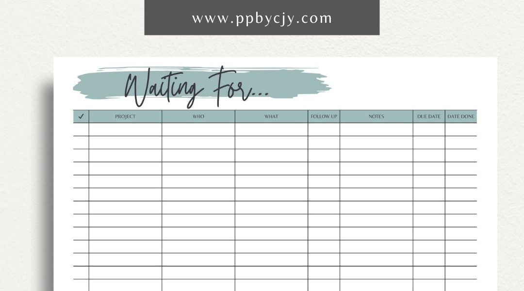 Waiting For Project Tracker Printable Template – Digital download for managing project tasks, deadlines, and progress.