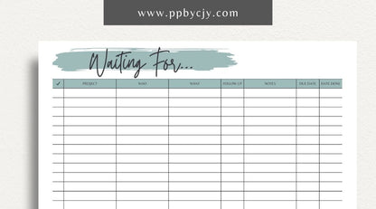 Waiting For Project Tracker Printable Template – Digital download for managing project tasks, deadlines, and progress.