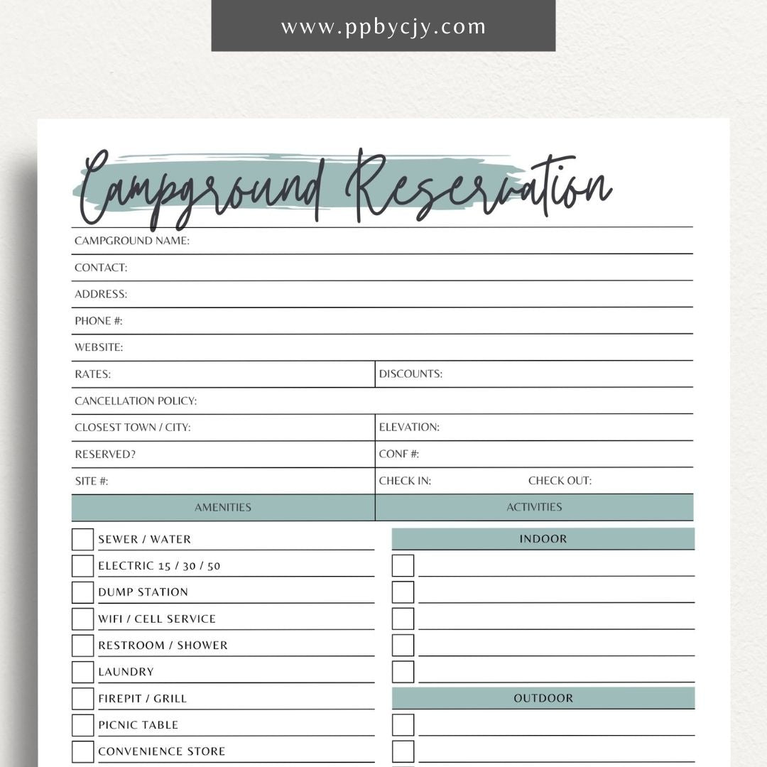 Campground Reservation Sheet Printable Template – Digital Download for Organizing and Managing Campground Reservations