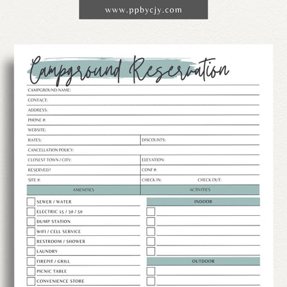 Campground Reservation Sheet Printable Template – Digital Download for Organizing and Managing Campground Reservations